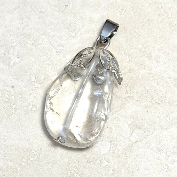 2/$20, Natural Clear Quartz Pendant, Large Tumbled Genuine Gemstone Pendant - Picture 1 of 11